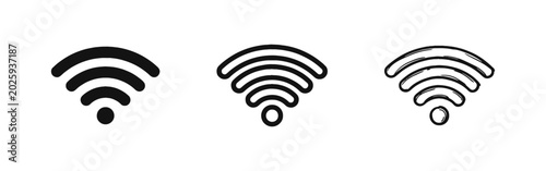 Fotografie Wi-Fi Signal Wireless Connection Icon Set - Solid, Outline, and Sketch Styles