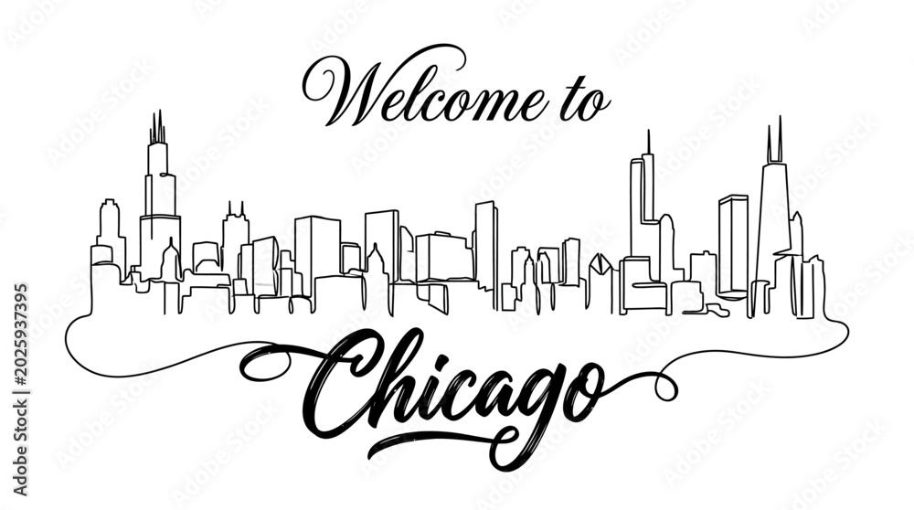 Fototapeta premium Chicago Skyline Illustration in Black and White