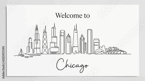 Chicago Skyline Illustration: Minimalist Line Art on White