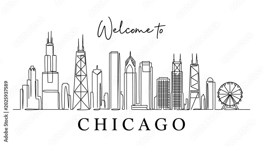 Fototapeta premium Chicago Skyline Line Art - Welcome to the City of Architecture