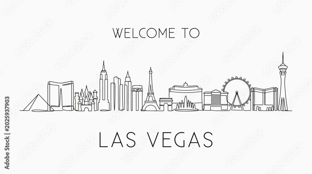 Fototapeta premium Las Vegas Skyline Outline with Eiffel Tower and Ferris Wheel