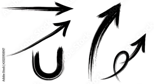 Brush stroke arrows for design elements with elements movement direction illustration abstract creative calligraphy business arrowhead