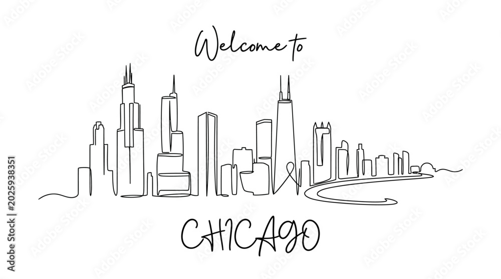 Obraz premium Chicago Skyline Continuous Line Art with
