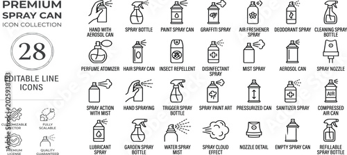 Bild auf Leinwand Spray can flat line icons set