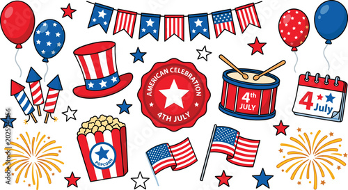 Fotografía 4th of July USA Independence Day Vector Element Set with Patriotic Balloons Uncl