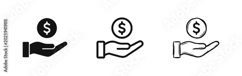 Canvastavla Hand Holding Dollar Coin Icon Set for Investment Savings and Donation Concepts