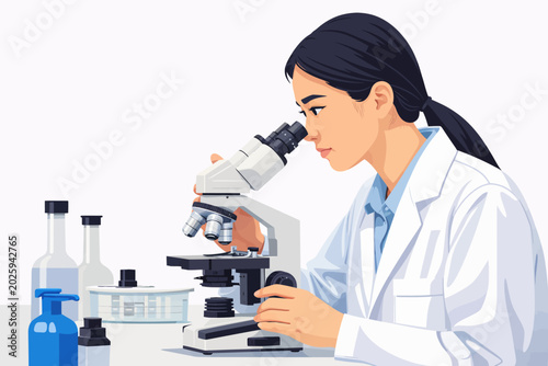 scientist in laboratory with microscope