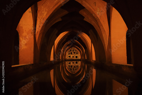 Konstfotografi Baths of Dona Maria de Padilla in the Royal Palace,  inside the Real Alcazar, Se