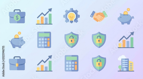 Schilderij op canvas Business finance icons and symbols.