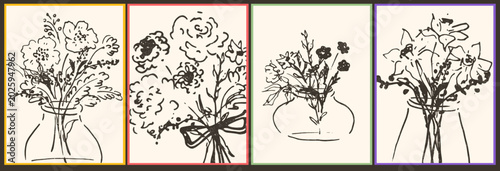 Foto Hand drawn flowers, leaves, plants