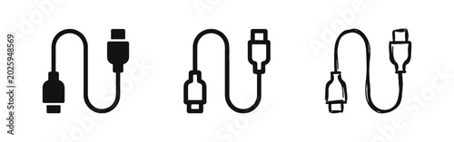 Schilderij op canvas USB cable icon set in solid, outline and doodle style