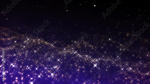 Golden glitter particles dust powder shining stars abstract blue background