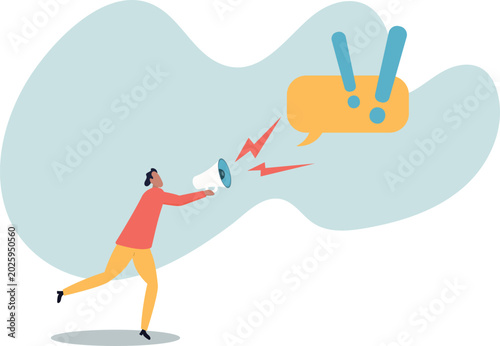 Warning message, shouting alert or danger warning, important message on loud speaker, emergency attention, safety or urgency scream. human life and situation.vector illustration.