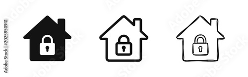 Fotografía Home Security and House Padlock Protection Icon Set in Glyph, Outline, and Sketc