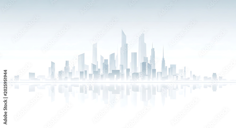 Fototapeta premium Minimalist high key silhouette of modern city skyline with architecture metropolitan building landscape panorama development construction conceptual