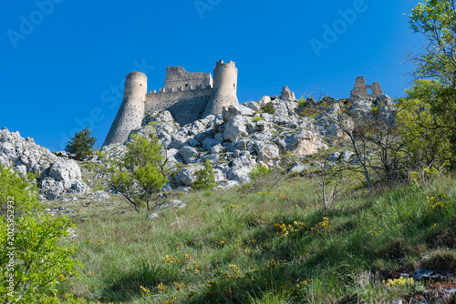 The ruins of the Rocca Calascio castle in Abruzzo, Italy.