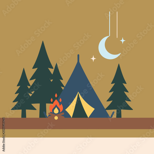 Camping Tent in the Woods Night.