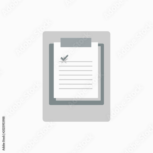 Clipboard with paper and checkmark.