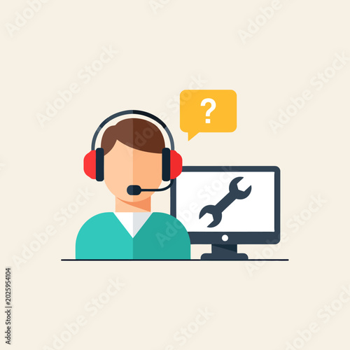 Customer Service Representative Wearing Headset.