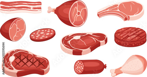 Foto Fresh raw meat products variety collection featuring beef steak marbled ribeye p