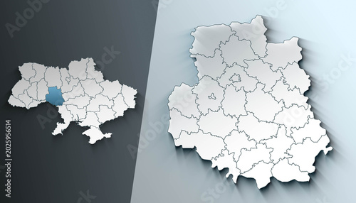 Photos Ukraine Map Highlighting Vinnytsia with Zoomed Regional Municipalities