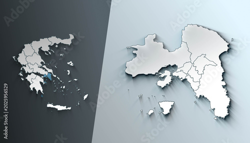 Greece Map Highlighting Attica with Zoomed Regional Municipalities