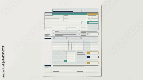 Generic business document form with placeholder text in flat vector style