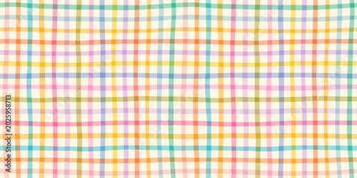 Colorful pastel summer gingham vector seamless pattern, irregular organic lines check background for fabric design
