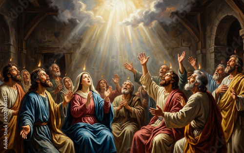 Pentecost Holy Spirit Descending on the Apostles – Biblical Christian Worship Artwork