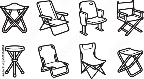 Fotografie Vector illustration of eight different bar stool designs and chairs Vector