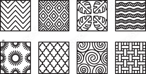 Schilderij op canvas Black and white geometric seamless patterns vectors set Vector