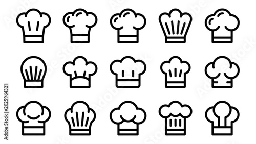 Set of twelve chef hats icons in black and white vector style Vector