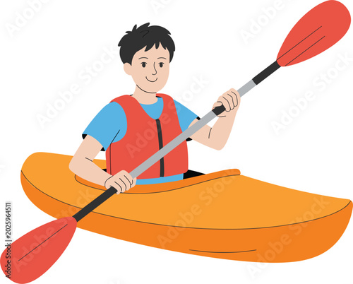 Billede på lærred Man kayaking on river vector illustration featuring outdoor water sport adventur