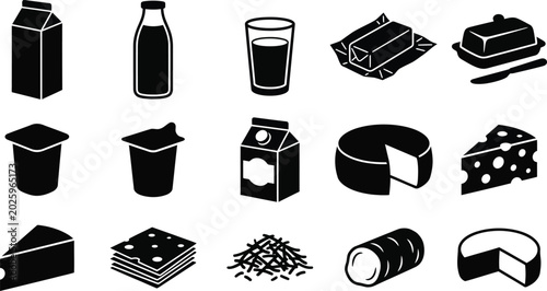 Fotografija Black and white dairy product milk, cheese, butter, and chocolate