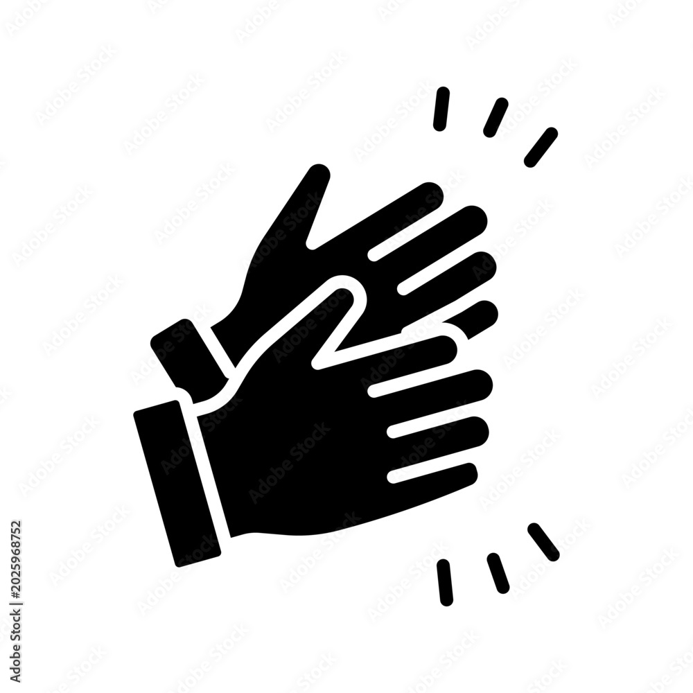 Obraz premium Black solid icon of clapping hands gesture. Perfect for applause, appreciation, celebration, success, encouragement, and social interaction concepts.