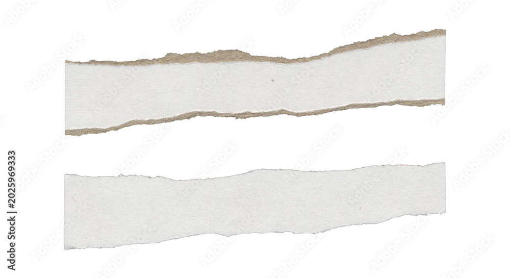 Naklejka premium Set of two wide torn paper strips on transparent background