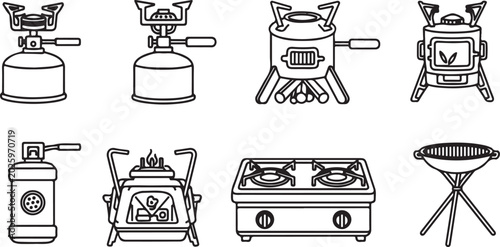 Foto Vector icons of vintage steam locomotives and railway vehicles Vector