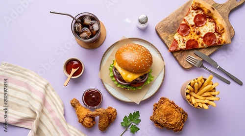Variety of fast food on a table