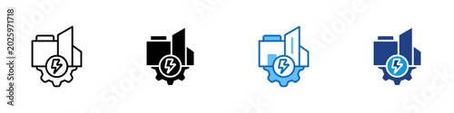 фотографія Factory Energy Multiple Style Icon Design Vector - Factory with gear and lightni
