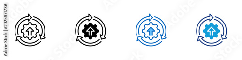 Photos Process Upgrade Multiple Style Icon Design Vector - Gear with upward arrow and c