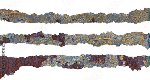 Rusty Metal Texture with Peeling Paint Pattern and Rough Torn Edges on Transparent Background