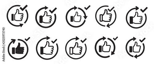 Photos Circular icons with thumbs up and checkmarks representing approval and agreement