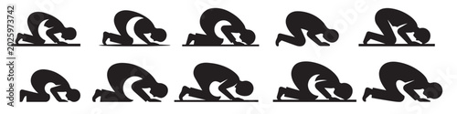Tableau sur toile Silhouettes of a person in prayer or salat position representing islamic worship