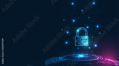 Schilderij op canvas Digital padlock icon representing secure data protection in cyber space