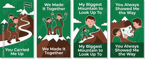 Illustrations celebrating teamwork, mentorship, and shared achievements with a mountain climbing theme and motivational messages