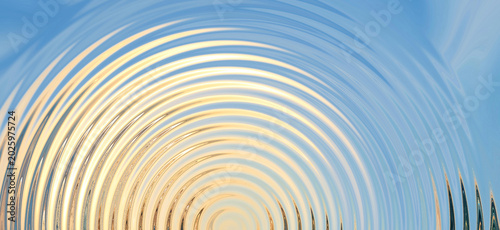 Cuadro en lienzo Golden Water Ripple Background with Blue Sky Reflection, Abstract Radial Liquid Surface Texture