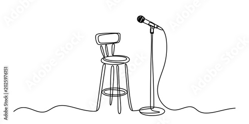 Cuadro en lienzo Continuous single line drawing of a microphone on a stand next to a high wooden