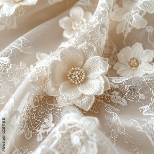 Elegant white floral design with delicate lace fabric textures for backgrounds