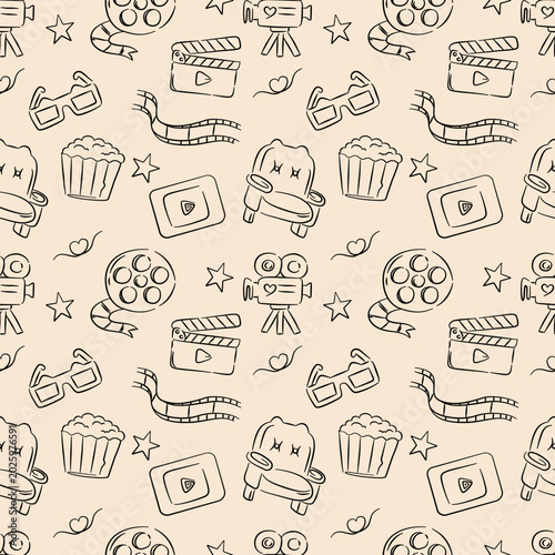 movie cinema film pattern handdrawn background wallpaper beige
