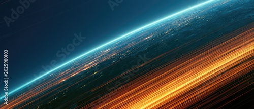 Abstract depiction of Earth's atmosphere with glowing lines of light